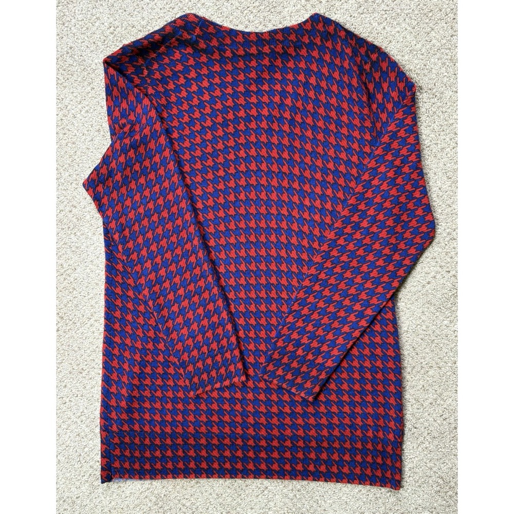J. Crew Sweater Women's Small 100% Merino Wool Tippi Blue Red Houndstooth F8262 - Picture 4 of 9
